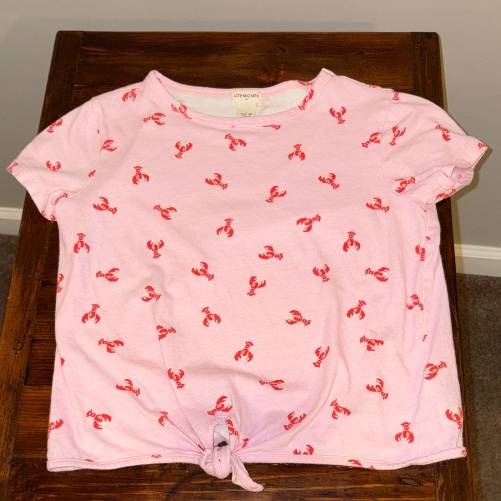 J Crew Crewcuts Girls Cotton Pink Lobster Short Sleeve Tee Size 10